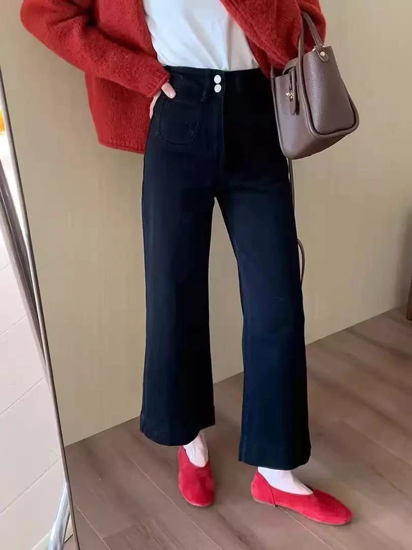 小个子直筒显瘦牛仔裤