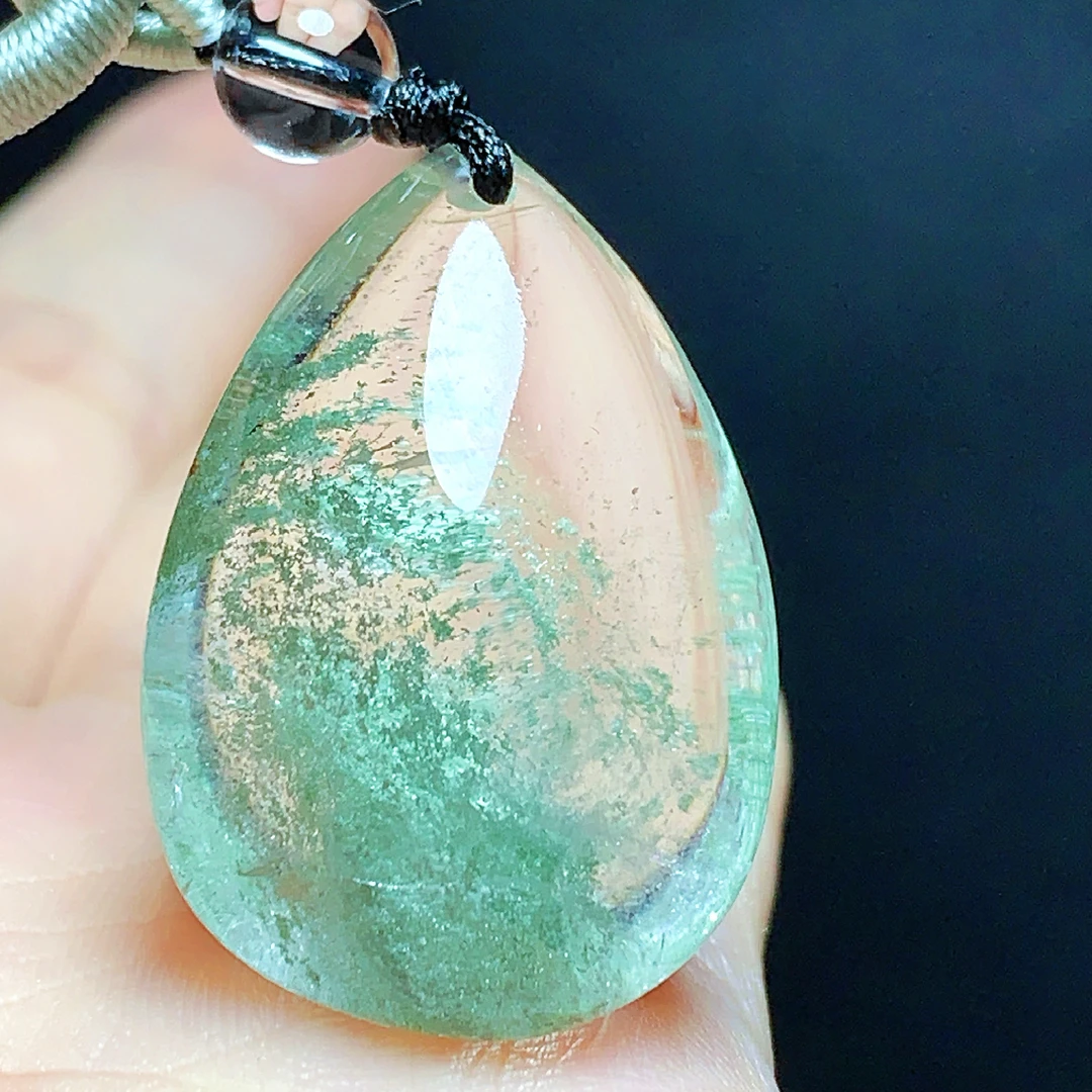 东海水晶天然绿幽灵水晶吊坠毛衣链平安通透水滴项坠男女款聚宝盆
