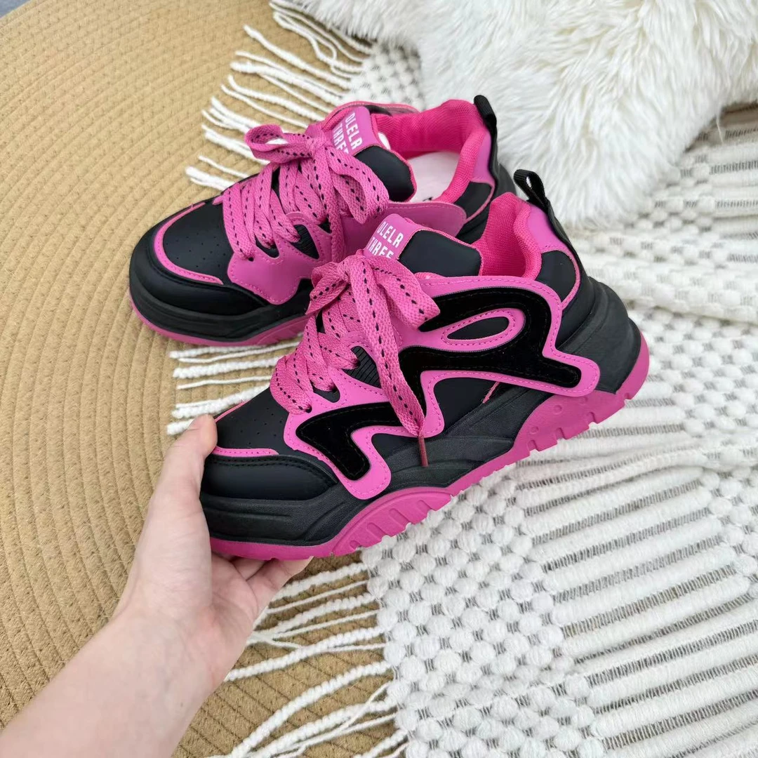 B705 粉墨 厚底小白鞋女2024新款休闲运动鞋圆头板鞋学生跑步鞋