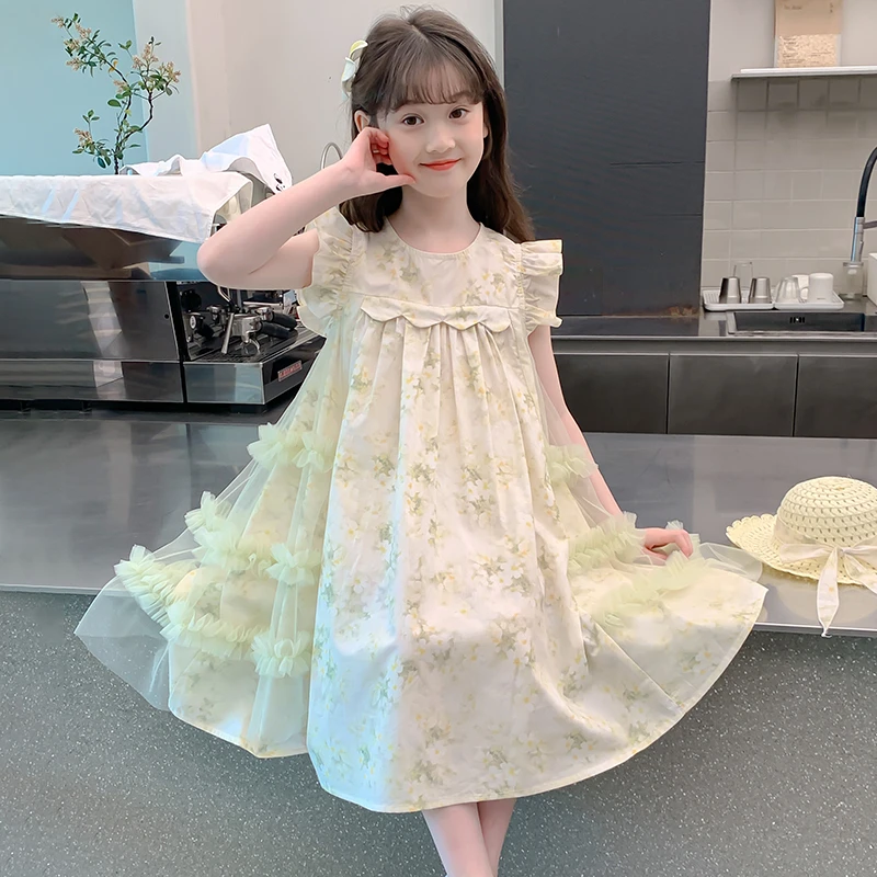 女童连衣裙夏装2025新款女孩夏季裙子洋气好看飞袖纱裙儿童公主裙