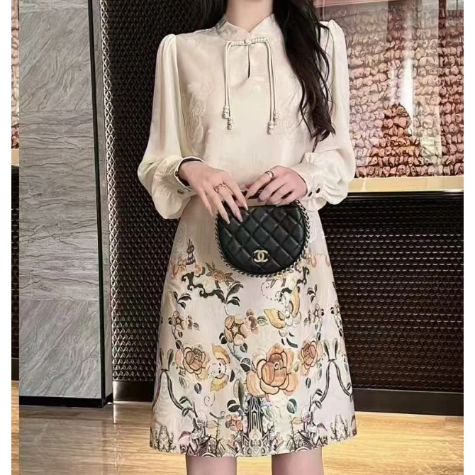 【南油玲姐】杏色长袖连衣裙84823