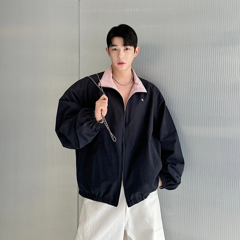 秋季韩版网红巴恩风复古水洗帆布夹克男设计感两面穿外套休闲百搭