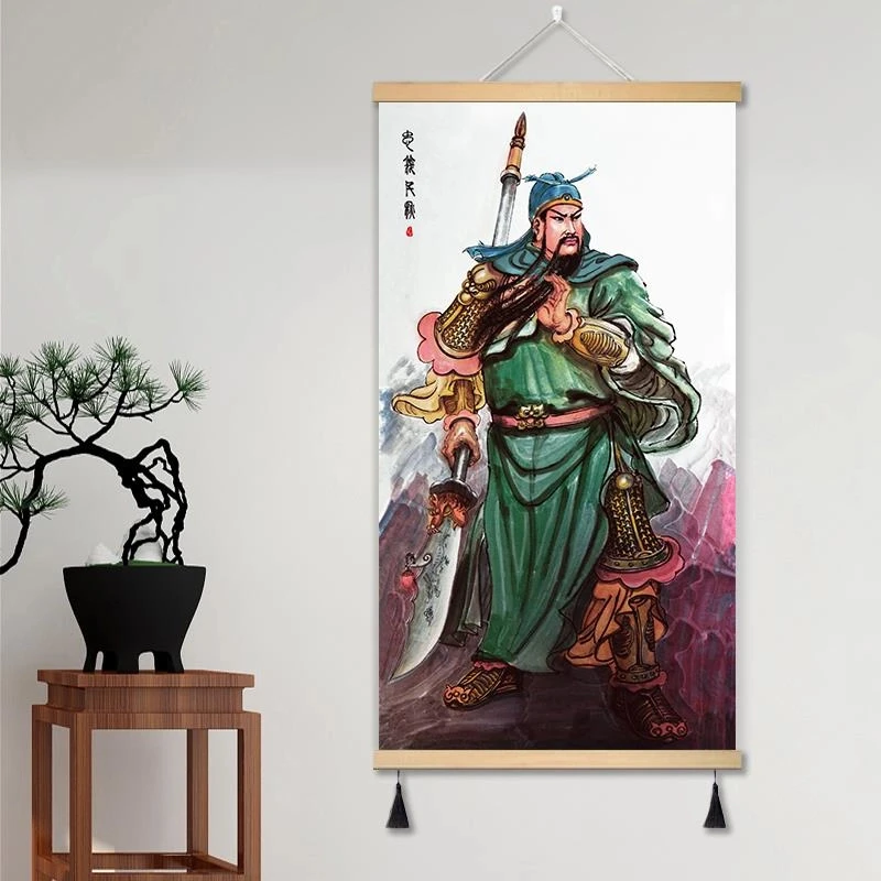 关羽画像关公玄关画武财神装饰画关帝圣君供奉中堂画客厅布艺挂画