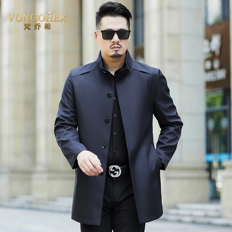 VONGOHEX立领风衣外套男中长款秋冬季加厚保暖可脱卸内胆棉服上衣