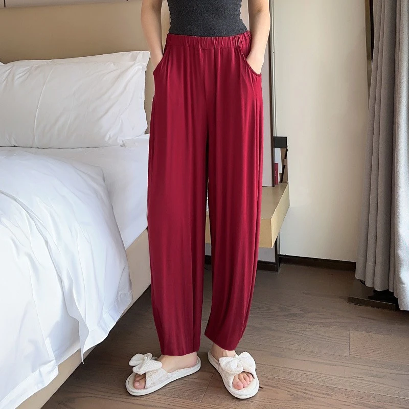 2025新款大码弹力休闲长裤宽松薄款家居裤胖m200-300斤纯色松紧裤