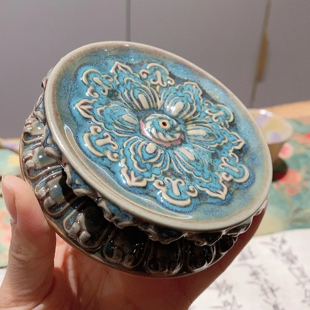 陶摆件莲花香插111111