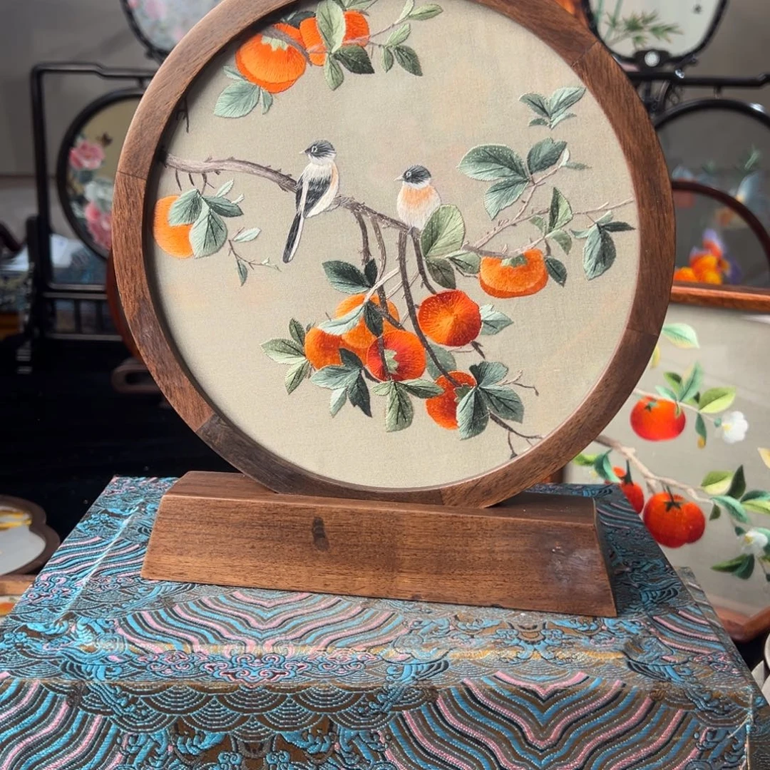 刺绣纯手工刺绣双面绣实木摆件