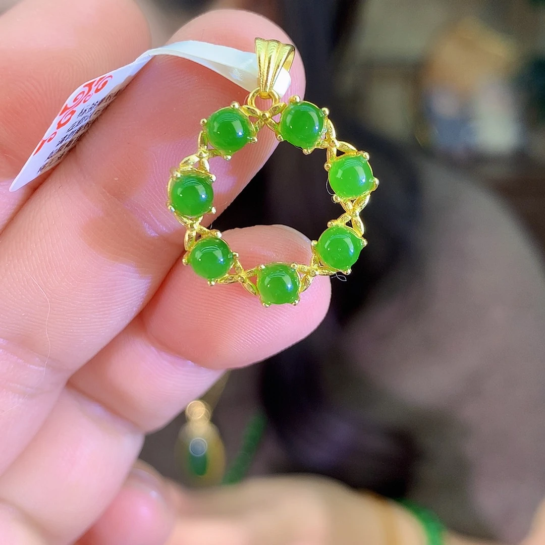 吊坠(不含链)银S925镶嵌和田玉（碧玉）吊坠