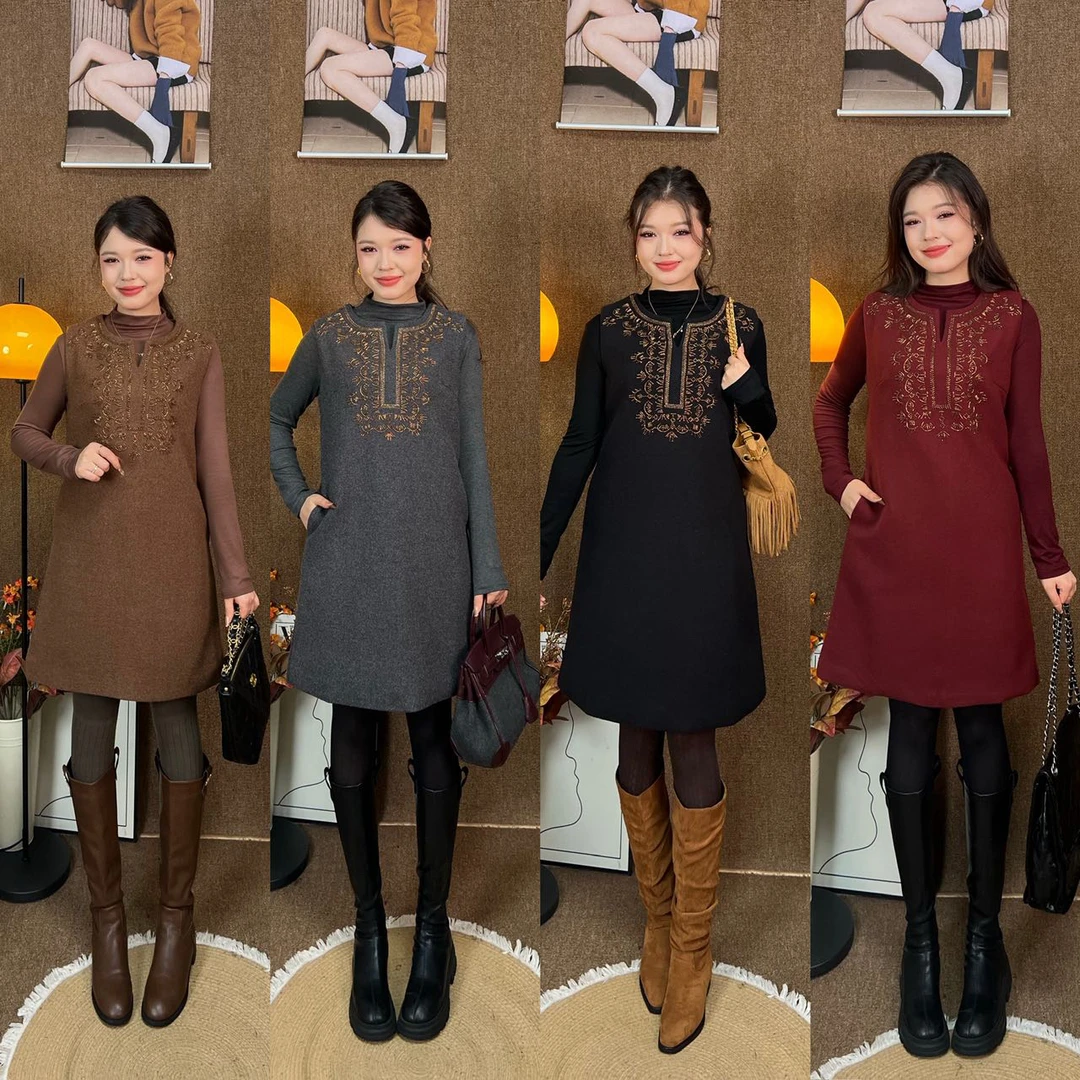 现货【Rayhon】新款两件套连衣裙长瘦时尚气质百搭法式复古中长裙