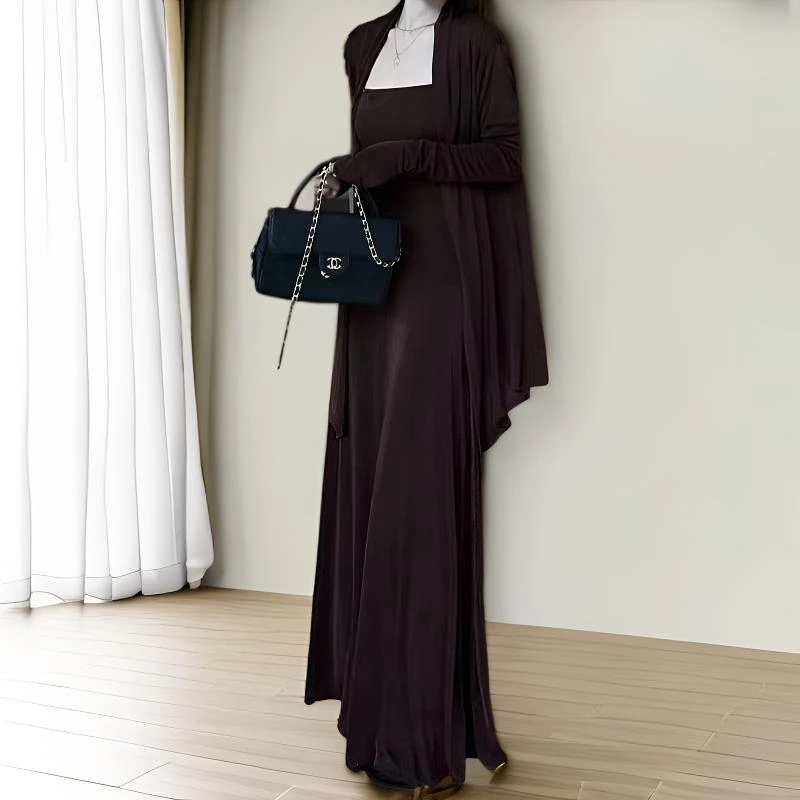 新款气质显瘦夏秋两件套双肩吊带连衣裙宽松露肩气质薄 款抹胸型