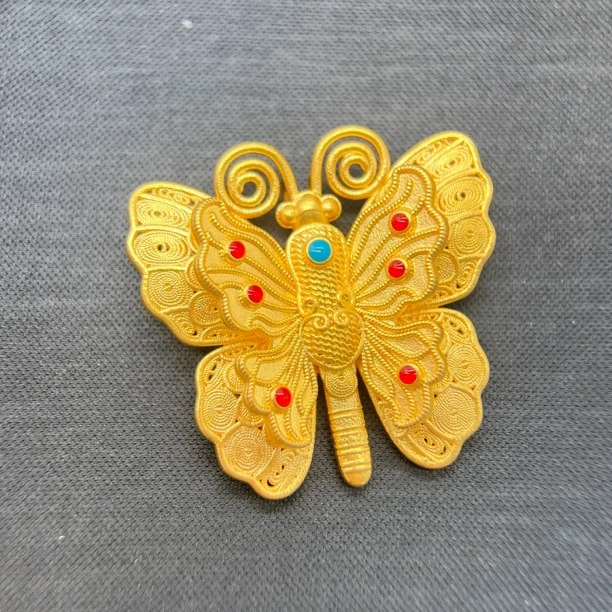 足金饰品/珐琅花丝蝴蝶吊坠/7.92/1B5C2468/h