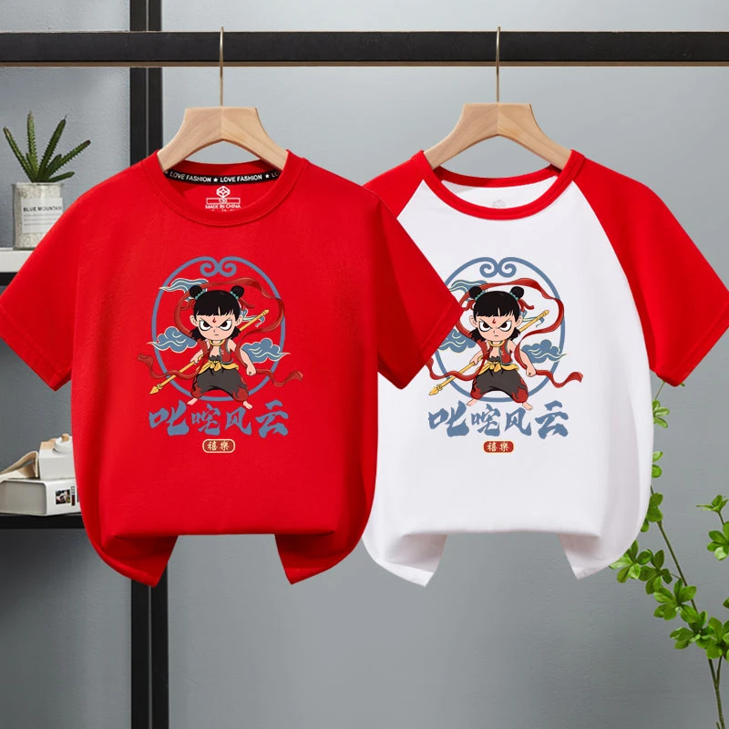 哪吒闹海儿童纯棉t恤敖丙中国风国潮半袖男童女童短袖2025新款夏