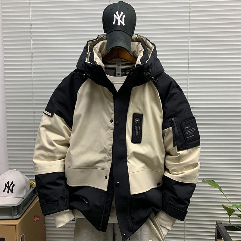 羽绒外套男工装潮牌连帽冬季新款加绒保暖防风休闲宽松派克服夹克