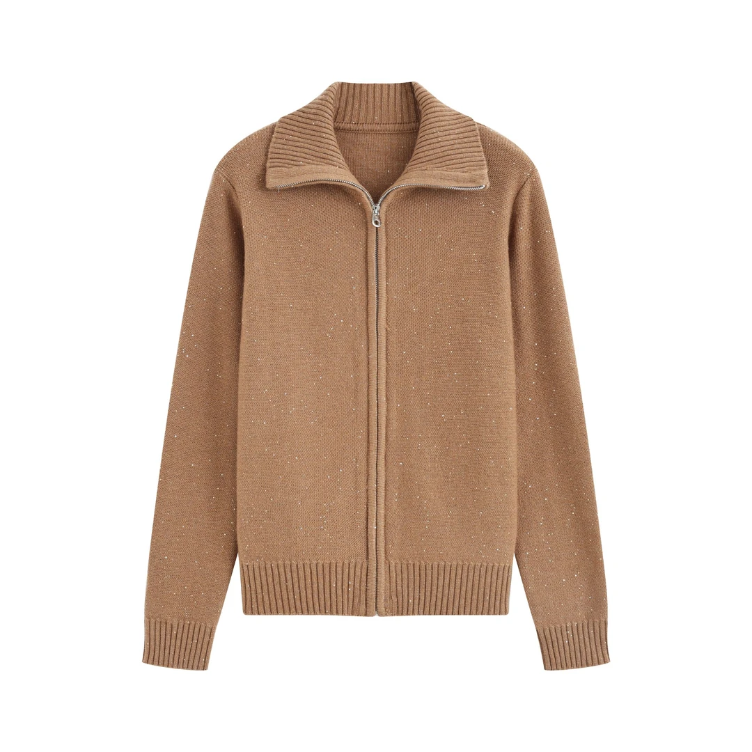 31494 25秋冬新款羊绒开衫女立领拉链宽松显瘦时尚上衣1920