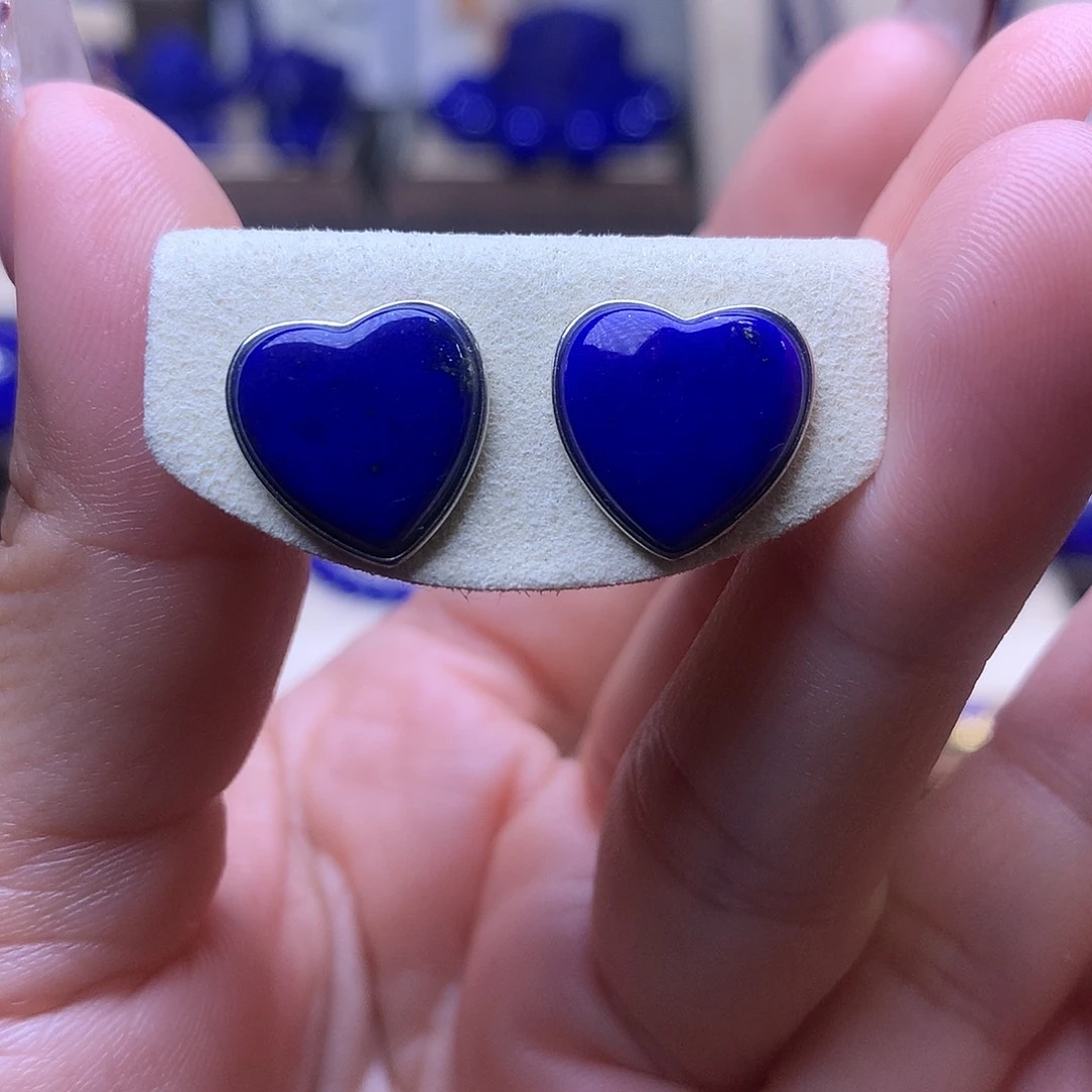 青金石银S925镶嵌耳饰