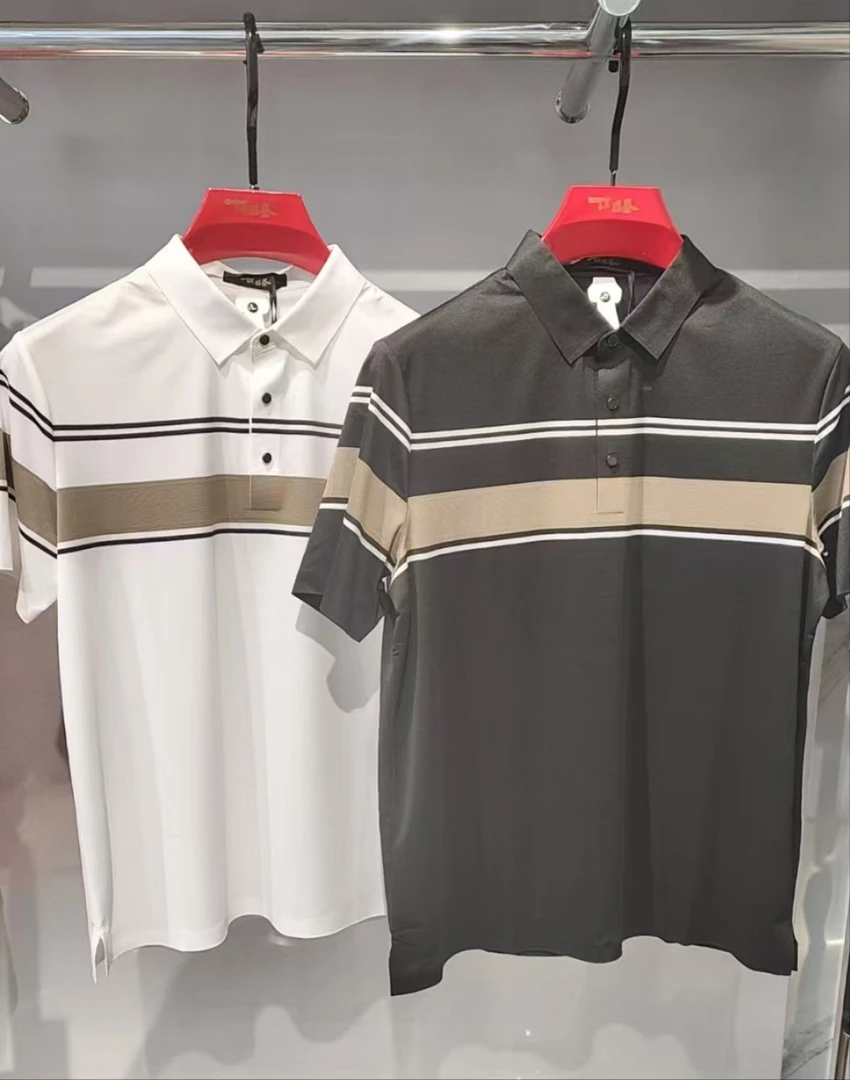 夏季条纹半袖短袖透气拼色男Polo衫polo春夏男