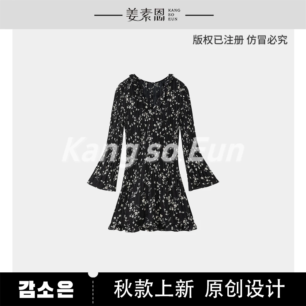 【小铃铛】法式明线韩式碎花褶皱森系连衣裙MS53072215-1