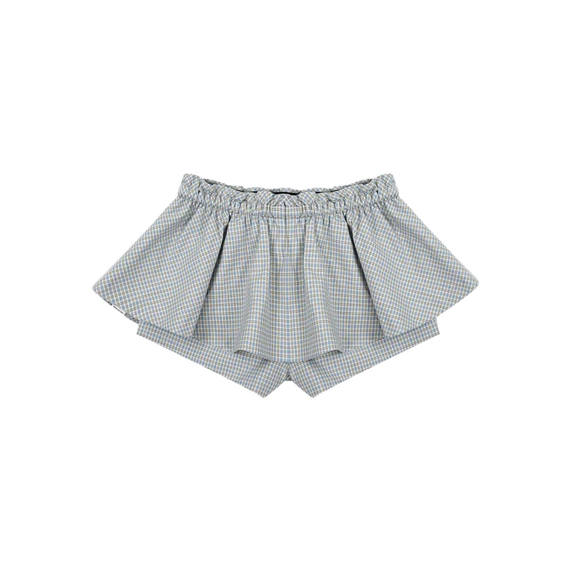 南油小众设计师新品格子洋气百褶裙短裤