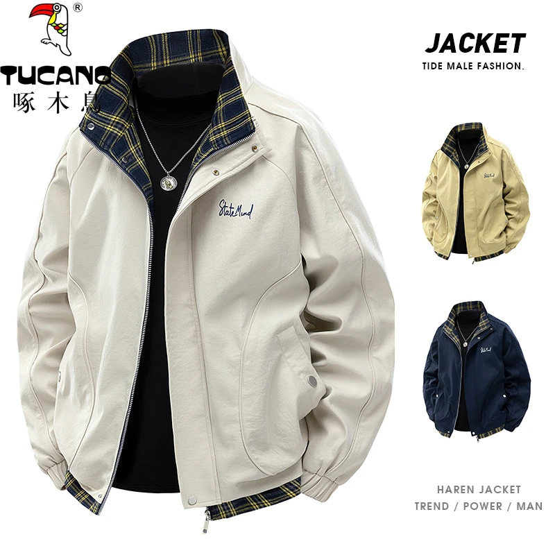 TUCANO/啄木鳥男士休闲夹克宽松薄款翻领色织格子扎染痞帅外套男