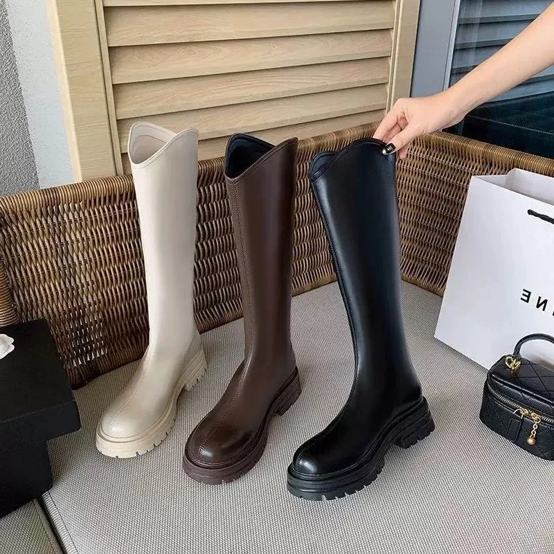 长筒靴女秋季不过膝2025年新款韩版百搭后拉链弹力中筒靴子马丁靴