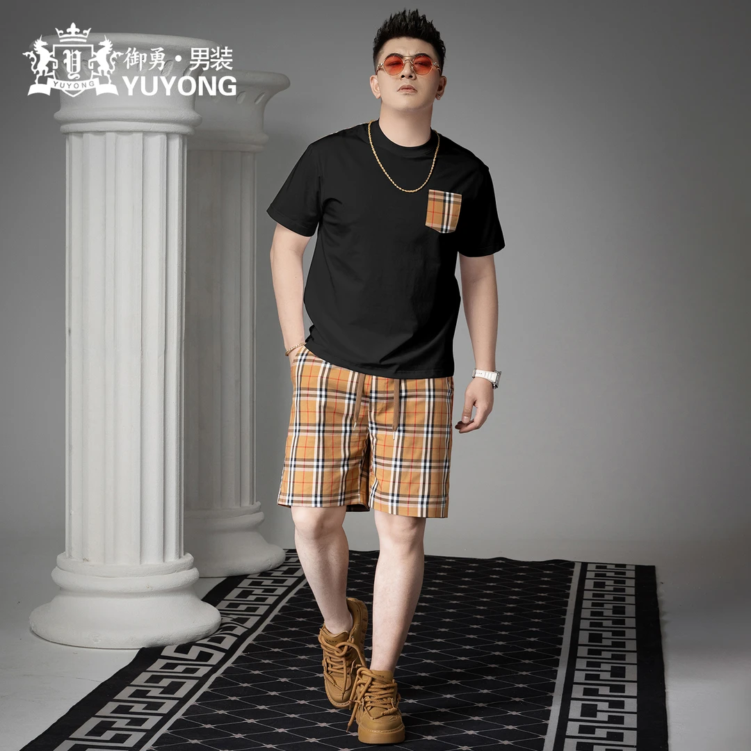 欧货潮牌口袋装饰短袖短裤套装男2025新款夏季男士休闲T恤两件套