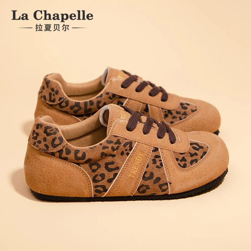 拉夏贝尔复古豹纹德训鞋女款2025新款爆款舒适百搭潮流休闲板鞋