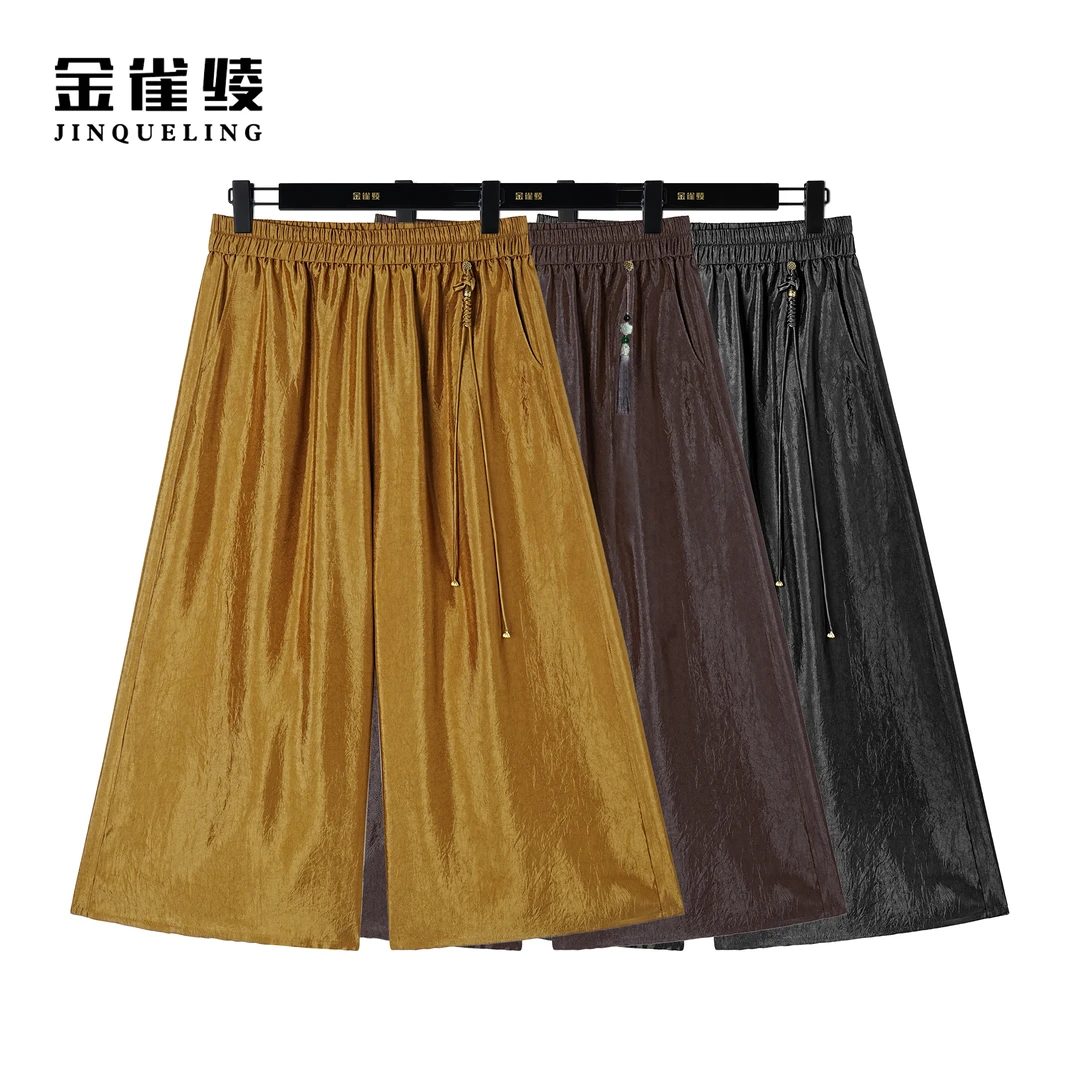 金雀绫【浮光裤】100醋酸休闲百搭夏季宽松九分大阔腿裤AK6142