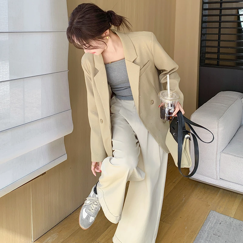 卡其色西装外套女春小个子百搭宽松高级感气质休闲炸街上衣西服潮