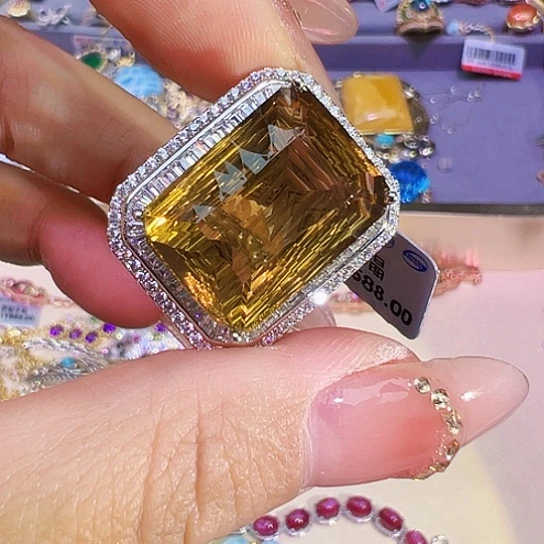 黄晶珠宝半成品银S925镶嵌