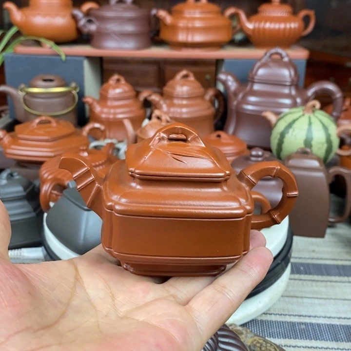 茶壶紫砂四方竹鼓150-330CC原矿赵庄朱泥特价