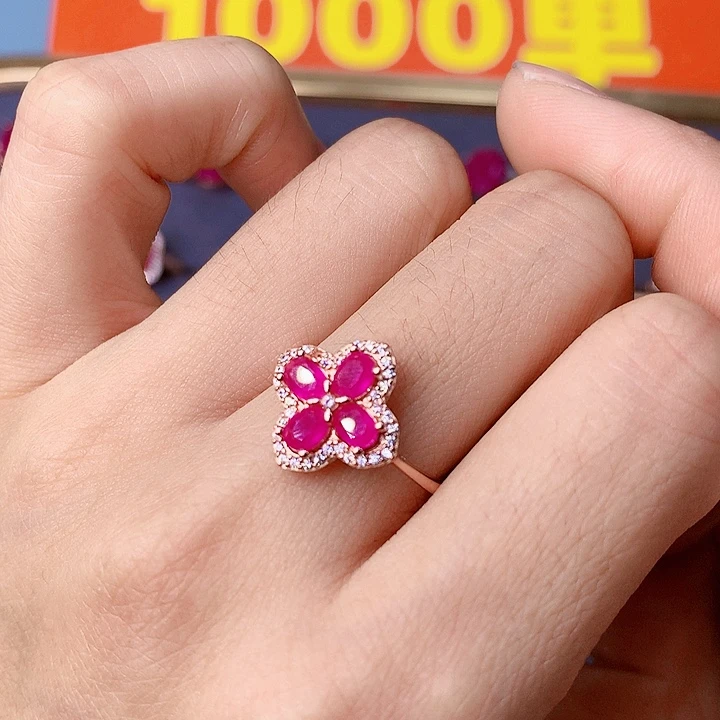 红宝石戒指银S925镶嵌