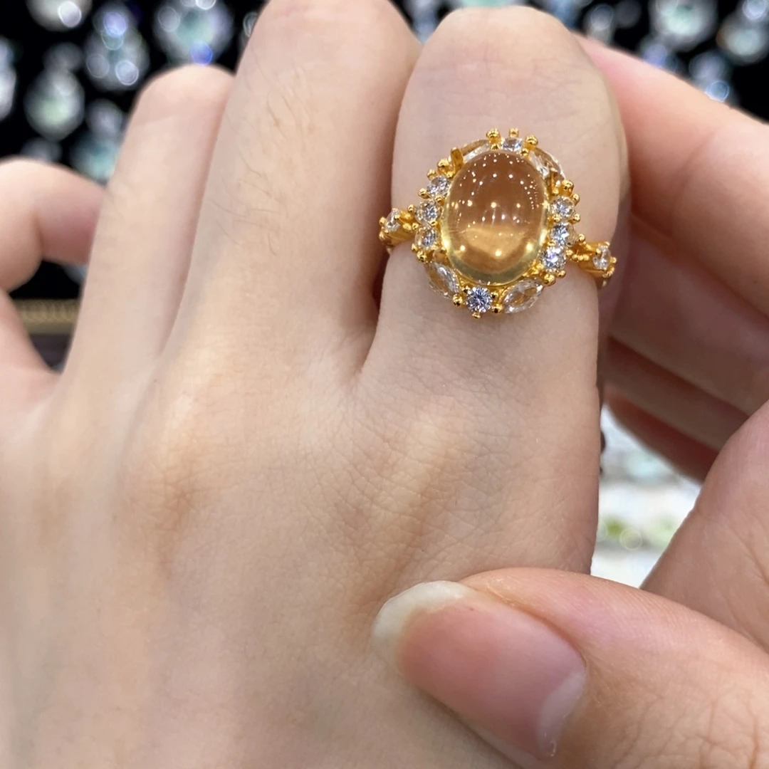 黄晶戒指银S925镶嵌