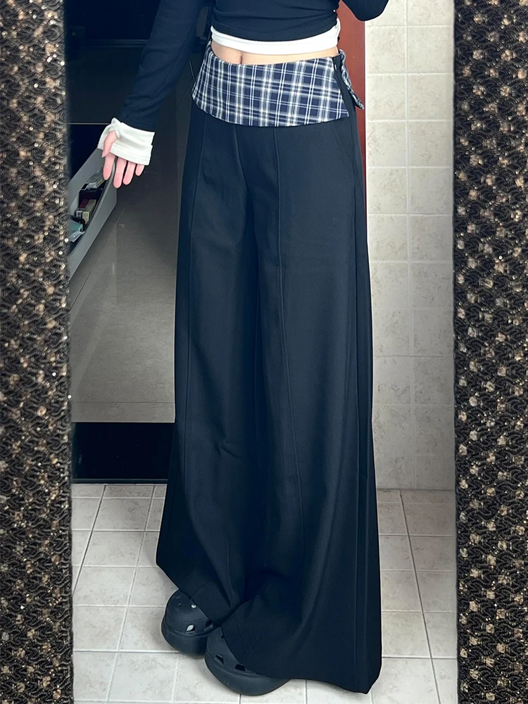 微胖mm黑色高级感显瘦西装休闲裤女2025年春季宽松垂感拖地直筒裤