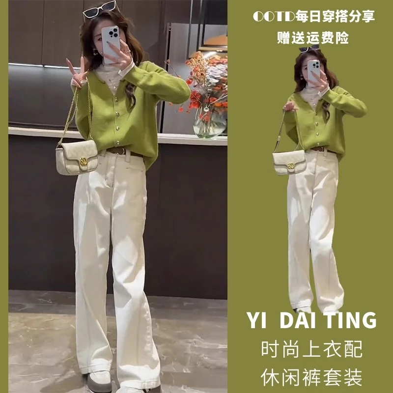 两件套春冬瘦高级小裤显新款套装女装香风针织感2025长袖阔腿时尚