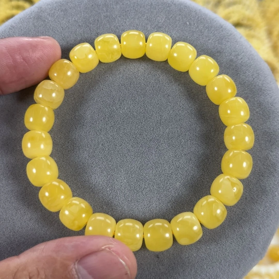蜜蜡手串未镶嵌纯天然俄料鸡油黄