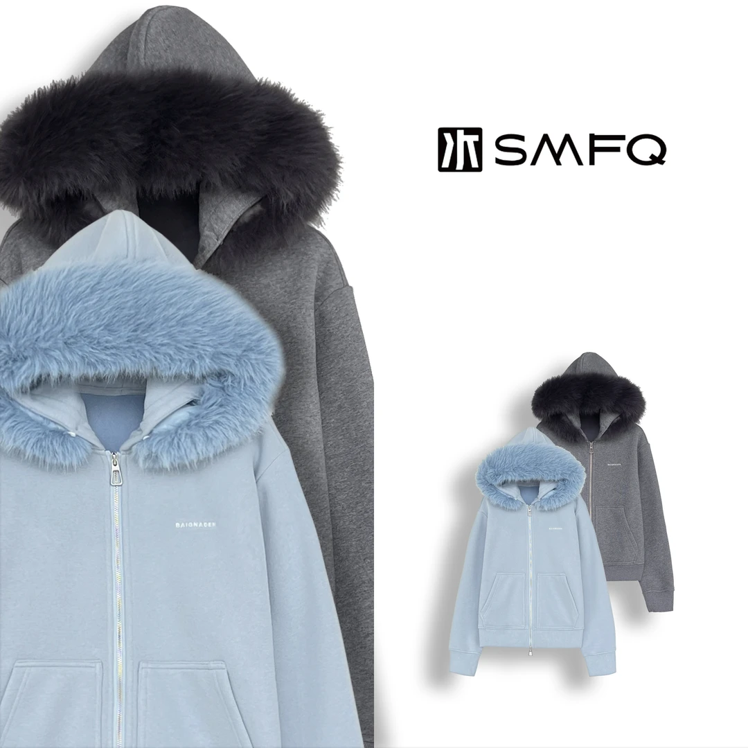 水木夫妻”纯净之韵“慕冬绒毛毛连帽拉链加绒卫衣SM5715