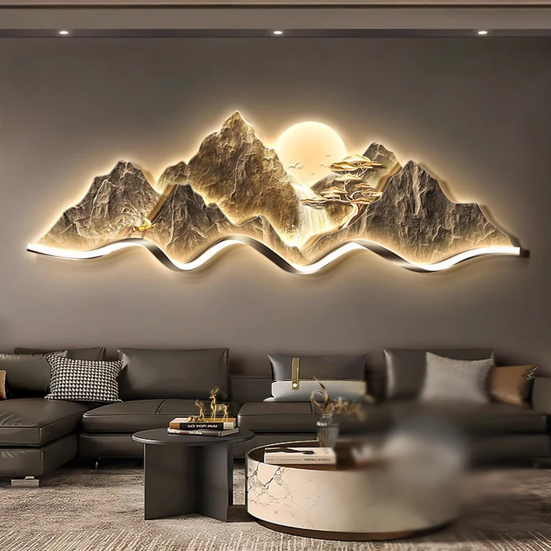 轻奢客厅装饰画背有靠山沙发背景墙挂画大气立体高级感山水壁画