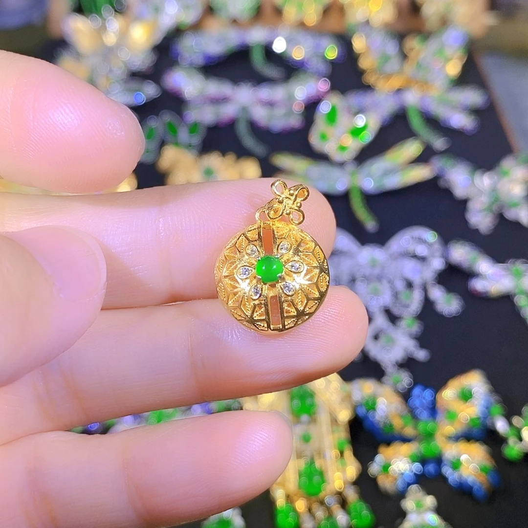 吊坠(不含链)银S925镶嵌翡翠
