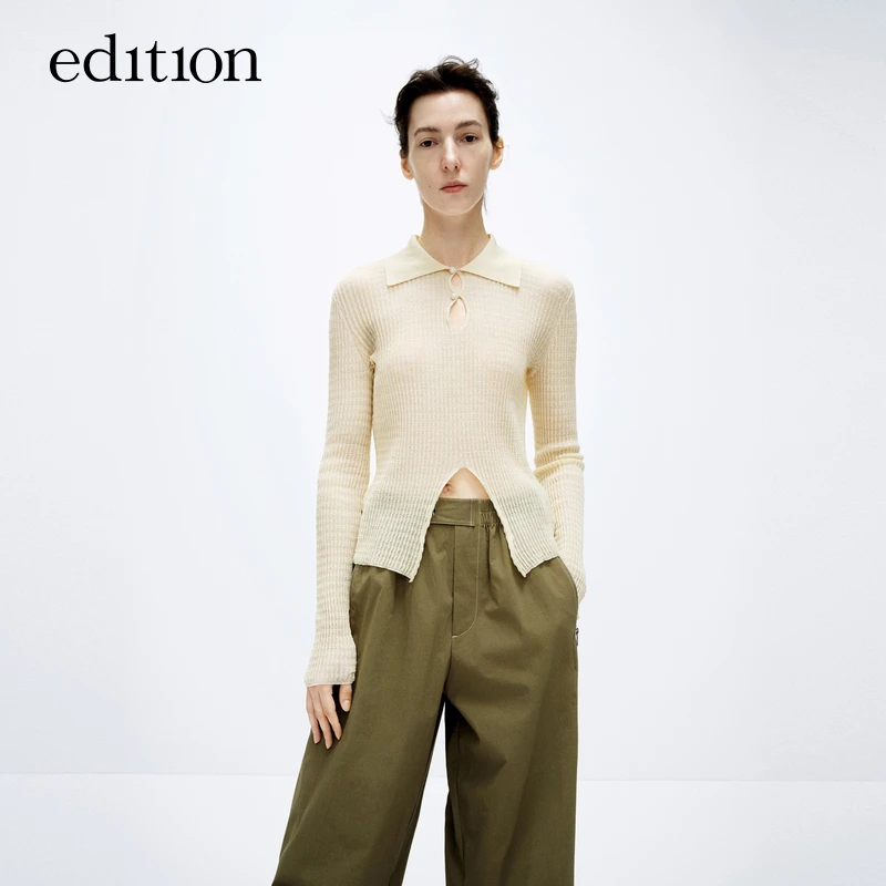 【艾钱钱】edition针织衫女钩针风微透镂空修身针织衫#EBD1SWTT04