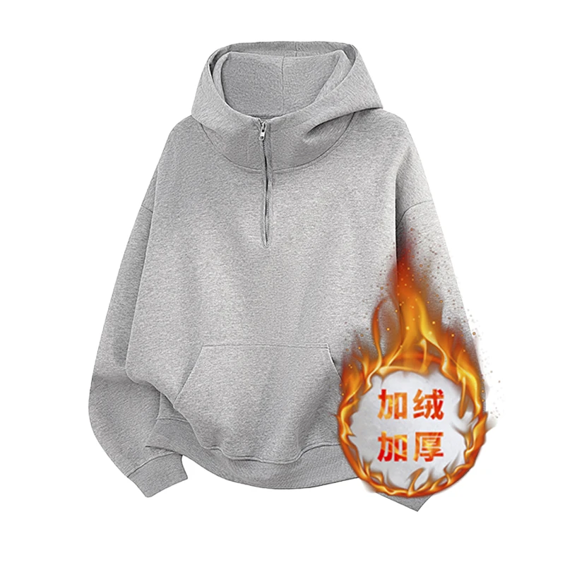 2025新款秋冬加绒保暖男青少年学生连帽卫衣情侣加厚宽松休闲时尚