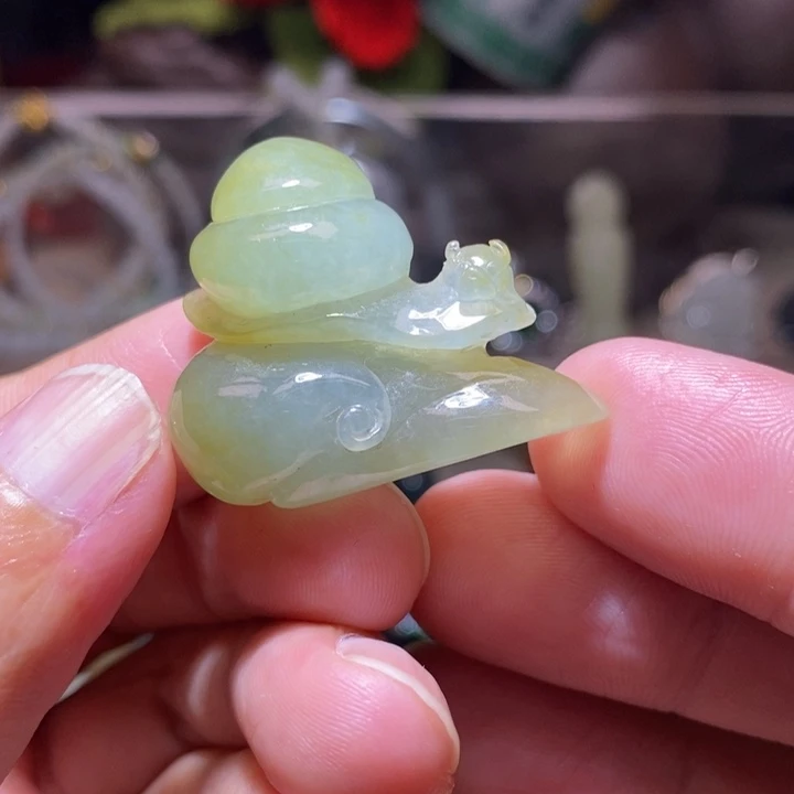 天然缅甸A货翡翠黄翡特色手工精雕件好寓意吉祥蜗牛380