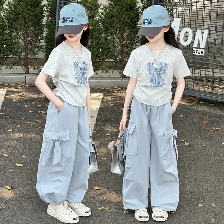 女童夏季洋气套装2025新款大童短袖T恤搭配休闲工装裤夏装两件套