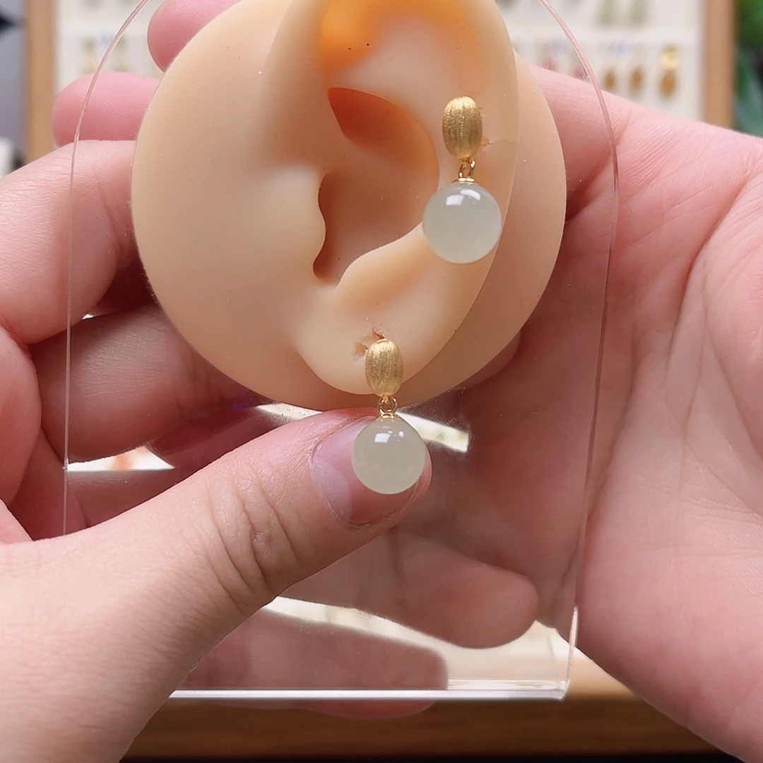 和田玉银S925镶嵌耳饰