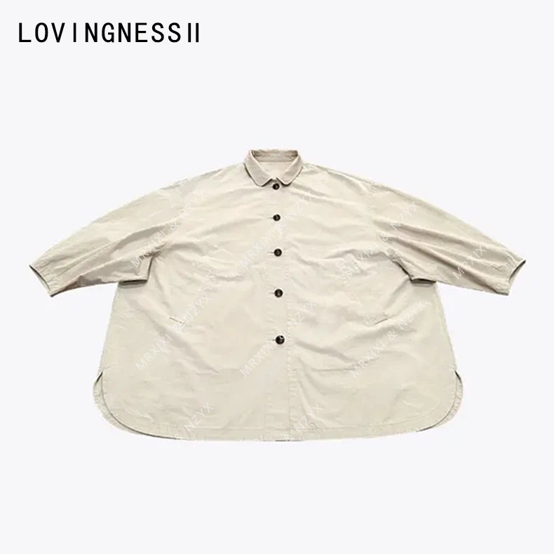 2025夏季新款小众设计宽松廓形显瘦棉质休闲斗篷风衣上衣外套女