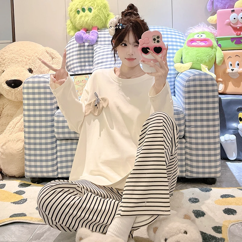 睡衣女春秋季长袖甜美可爱套装女中大童13-15-18岁学生卡通家居服