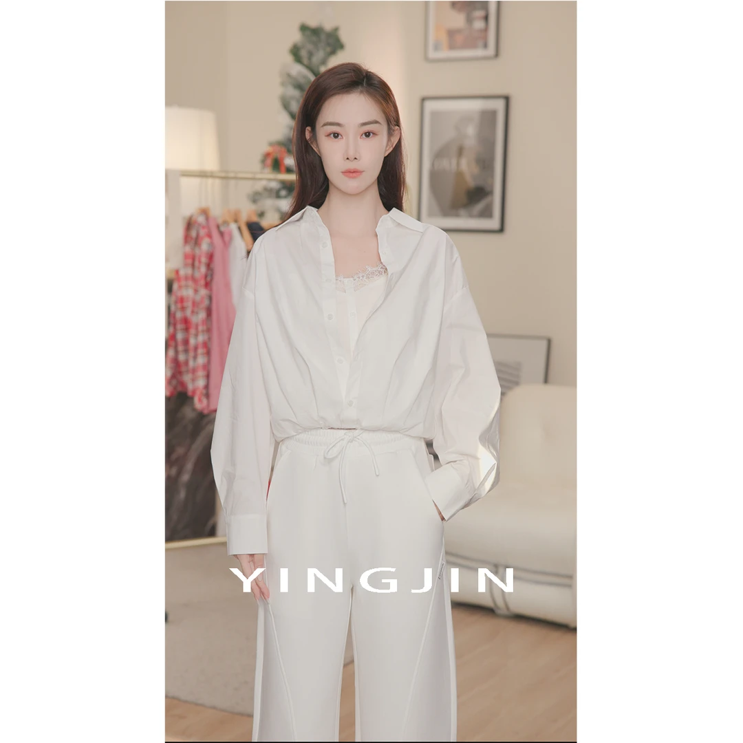 【YINGJIN】白色泡泡袖衬衣