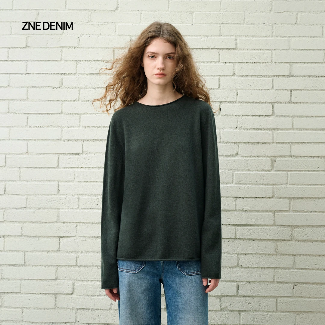 ZNE柔韧相谐立体卷边圆领山羊绒针织衫MTZ787