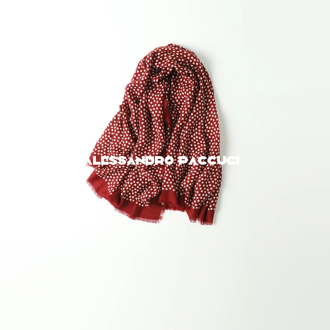 AP洛哥43121AS【波尔卡红白点】羊绒羊毛时尚百搭红色围巾