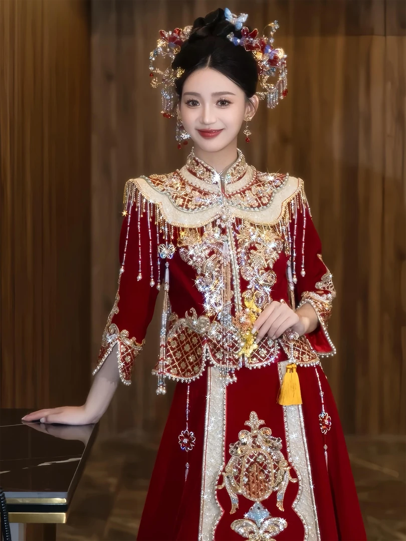 婚礼秀禾服2025中式新娘结婚嫁衣新款敬酒礼服冬季显瘦款礼服裙女