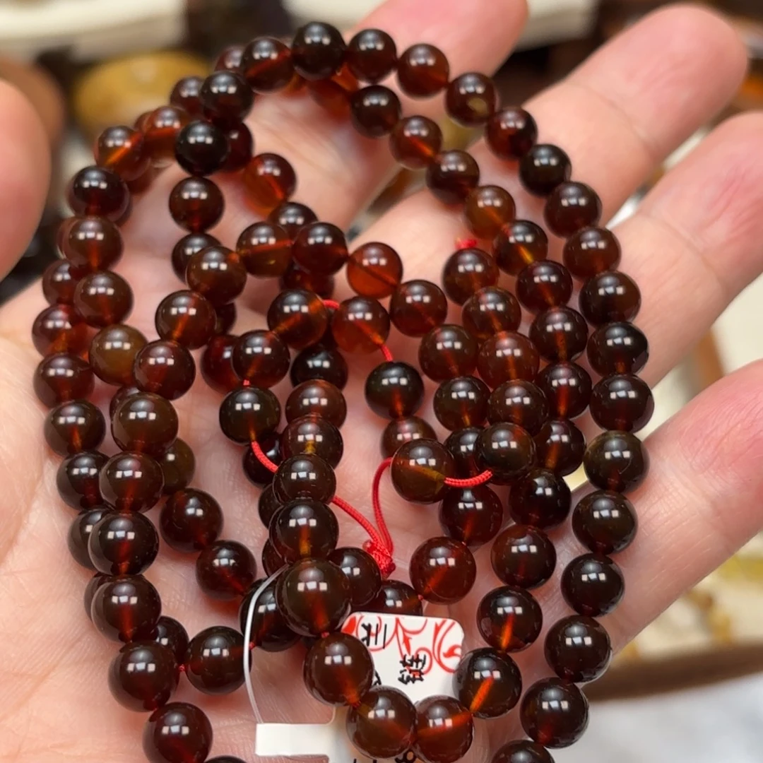 琥珀未镶嵌手链棕红紫罗兰108卡7